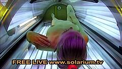Blonde Teen 18+ Fingers Herself in Public Solarium Voyeur