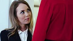 Big tited Bridgette B dominates petite Angel with strap on