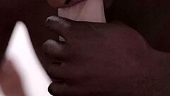 Black man eagerly sucks big white monster cock in gay blowjob scene