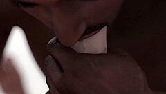 Black man eagerly sucks big white monster cock in gay blowjob scene