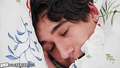 Busty stepsister convinces stepbrother to fuck her deepthroat and doggystyle in bed