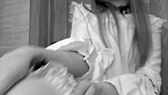 she's in dress and stockings getting cum on pussy