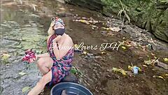 Pinay teen bent over for hardcore creampie in river!