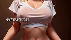 A blonde anime girl is enjoying a big dick in this hentai video