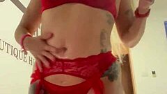 i'm alina modelista, teasing in my extremely sexy red lingerie with oil on camera