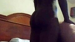 Black shemale with big tits fucks Latino guy's ass hard