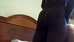 Black shemale with big tits fucks Latino guy's ass hard