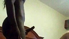 Black shemale with big tits fucks Latino guy's ass hard