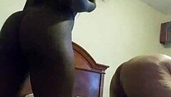 Black shemale with big tits fucks Latino guy's ass hard