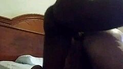 Black shemale with big tits fucks Latino guy's ass hard