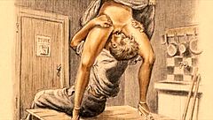 Vintage illustration of antique retro anime hentai cartoon