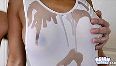 Flat Asian Teen Masturbates In Oiled Interracial Scene - AsianSpanks