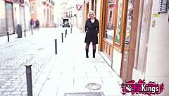 Amateur blonde mommy hunts rookie on Madrid streets.