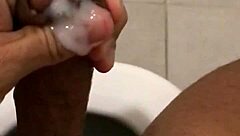 Solo action in the bathroom with slow motion and close-ups