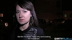 Angie Moon in dirty interview doggystyle hardcore with shaved pussy close up