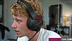 Step Sister Distracts Step Brother from Video Games with Teasing Blowjob Bent Over Blonde Small Tits Young 18+