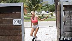 Blonde athletic cougar wife cheats on her husband