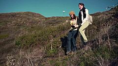 Skinny petite 18+ lesbians engage in rough outdoor sex to orgasm