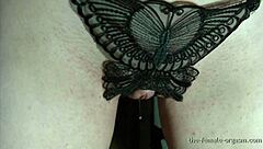 this amazing wet pussy has strong snapping orgasms, she's a hairy teen coed masturbating bent over on webcam in close up.