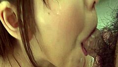 Asian beauty gets double facial in hot threesome action
