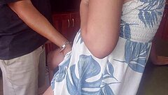 Amateur brunette has a quick kitchen fuck with close-up pussy shots