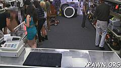 Sloppy blowjob and tight pussy fucking with monster cock in the shop!