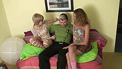 Beautiful step sisters suck and fuck their step brother’s big cock
