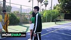 Slutty stepmoms turn a tennis game into an orgy