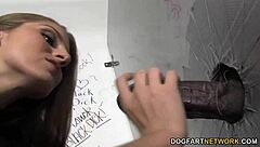 Tommie Ryden meets big black cock at gloryhole for deepthroat blowjob