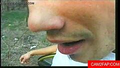 Amateur ass to mouth fucking in wild car threesome.  