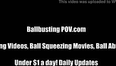 the mistress humiliates slave by kicking his big hairy balls in bdsm fetish