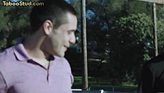 Hairy Stud Receives Bareback Assfucking in 3Some with Twinks and Handjob