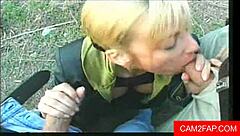 Amateur ass to mouth fucking in wild car threesome.  