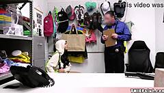 Shoplifter's Hairy Pussy Feels the Hard Punishment from Security Guard