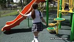 Busted coed best friends take care of the security guard's needs