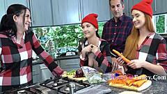 Freeuse taboo sex scene with Serena Hill and Violet Spice during the holidays