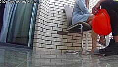 real wife chats with builders fixing the house in a family setting