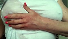 Big tits homemade solo video with wet t-shirt and toys