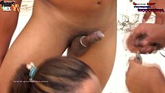 Danna Hot takes double penetration on public beach gangbang