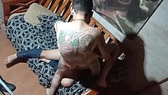 Hard anal fucking on sofa