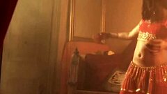 I perform erotic belly dancing with brunette beauty