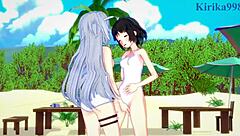 Miku kohinata and laura bodewig having lesbian play in symphogear hentai