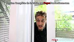 Chubby milf gags and deepthroats while choking in nature