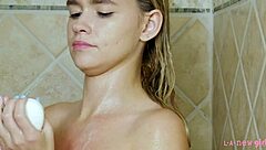 cute blonde enjoys a relaxing shower after a long day 😊