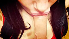 Petite housewife gives a blindfolded blowjob and cums hard