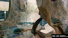 Horny blonde rides huge black dildo doggy style