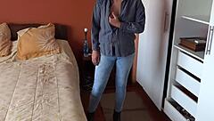 Maid's husband jerks off as I dress!