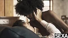 Ebony Beauty Licks and Rides in Threesome!