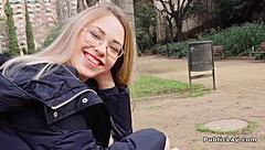 A couple's amateur video of a blonde in pantyhose having sex outdoors