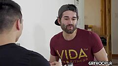 Muscular bodybuilder has rough sex with college boy